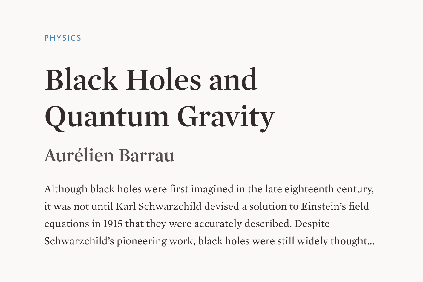 A short example of an article written for the platform about "physics" with the title "Black Holes and Quantum Gravity"
